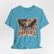 Load image into Gallery viewer, Proud Infidel - Patriotic American Flag Tee with Bald Eagle Graphic