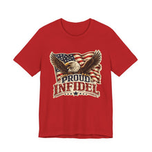Load image into Gallery viewer, Proud Infidel - Patriotic American Flag Tee with Bald Eagle Graphic
