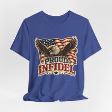 Load image into Gallery viewer, Proud Infidel - Patriotic American Flag Tee with Bald Eagle Graphic