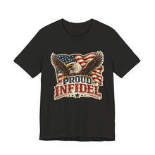Load image into Gallery viewer, Proud Infidel - Patriotic American Flag Tee with Bald Eagle Graphic