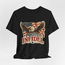 Load image into Gallery viewer, Proud Infidel - Patriotic American Flag Tee with Bald Eagle Graphic