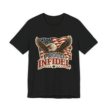 Load image into Gallery viewer, Proud Infidel - Patriotic American Flag Tee with Bald Eagle Graphic