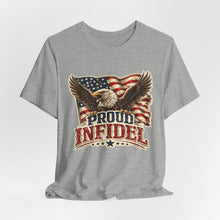 Load image into Gallery viewer, Proud Infidel - Patriotic American Flag Tee with Bald Eagle Graphic