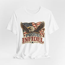 Load image into Gallery viewer, Proud Infidel - Patriotic American Flag Tee with Bald Eagle Graphic

