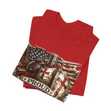 Load image into Gallery viewer, Proud Infidel Tee — American Flag &amp; Knight Helmet Patriotic T‑Shirt
