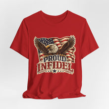 Load image into Gallery viewer, Proud Infidel - Patriotic American Flag Tee with Bald Eagle Graphic

