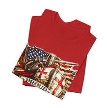 Load image into Gallery viewer, Proud Infidel Tee — American Flag &amp; Knight Helmet Patriotic T‑Shirt
