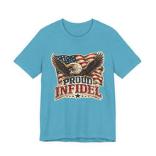 Load image into Gallery viewer, Proud Infidel - Patriotic American Flag Tee with Bald Eagle Graphic

