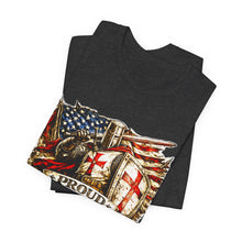 Load image into Gallery viewer, Proud Infidel Tee — American Flag &amp; Knight Helmet Patriotic T‑Shirt
