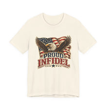 Load image into Gallery viewer, Proud Infidel - Patriotic American Flag Tee with Bald Eagle Graphic
