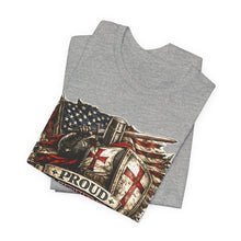 Load image into Gallery viewer, Proud Infidel Tee — American Flag &amp; Knight Helmet Patriotic T‑Shirt
